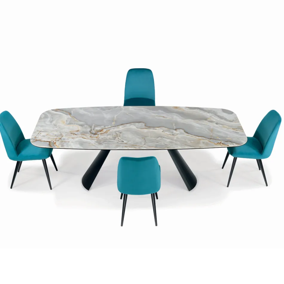 طاولة وقاعدة سيراميك ثابتة من الفولاذ المطلي باللون الأسود، صنع في إيطاليا - أكواب Viadurini