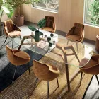 طاولة ثابتة مصنوعة من زجاج شفاف للغاية وخشب الرماد، صنع في إيطاليا - شمال Viadurini