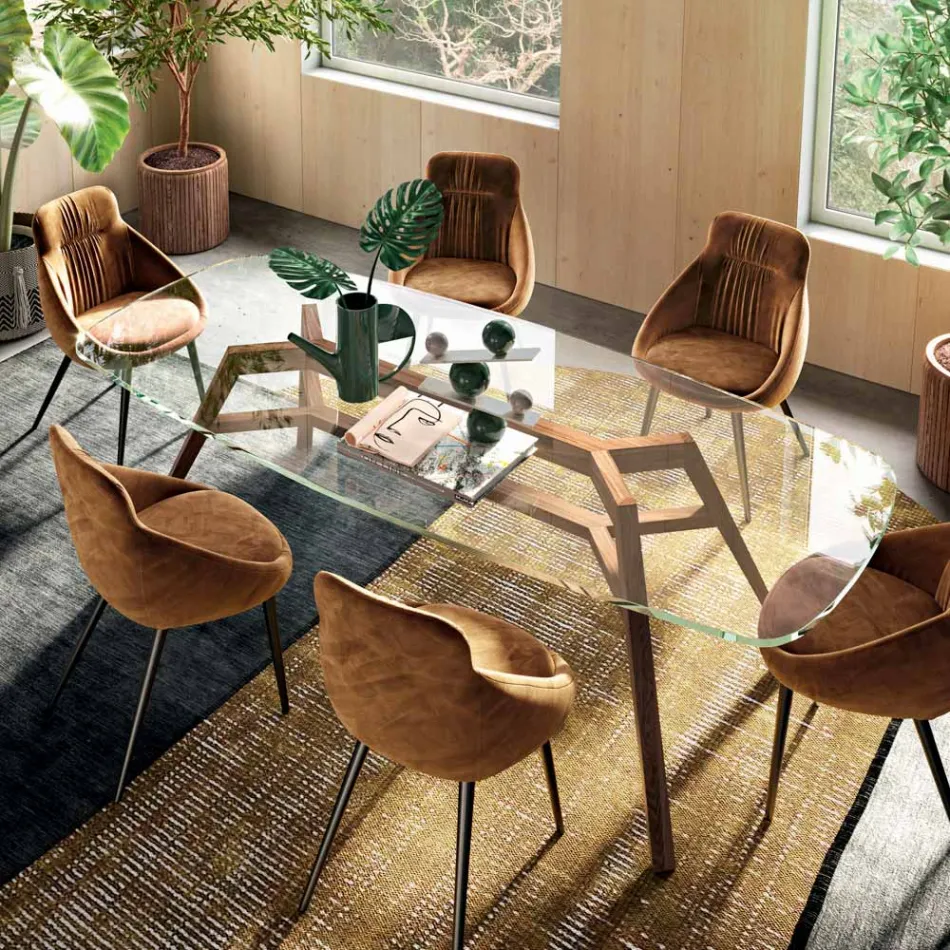 طاولة ثابتة مصنوعة من زجاج شفاف للغاية وخشب الرماد، صنع في إيطاليا - شمال Viadurini