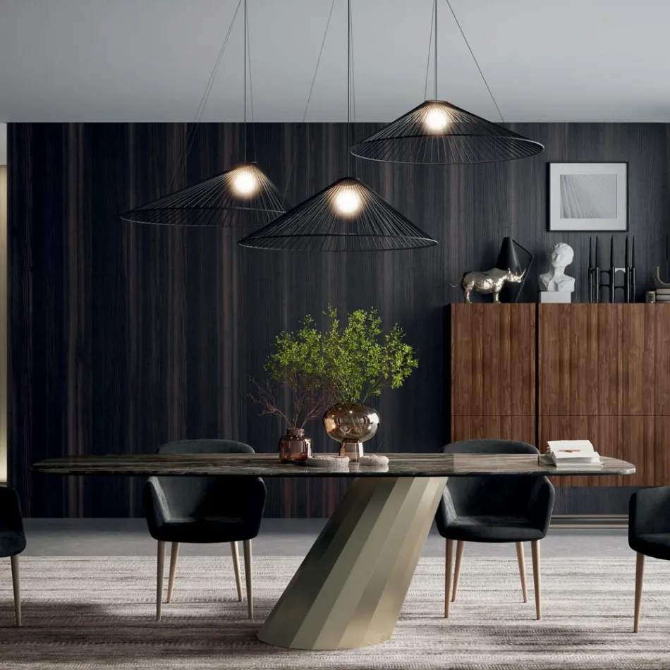 طاولة مستطيلة ثابتة من الفولاذ والسيراميك، صنع في إيطاليا - بنطلون Viadurini