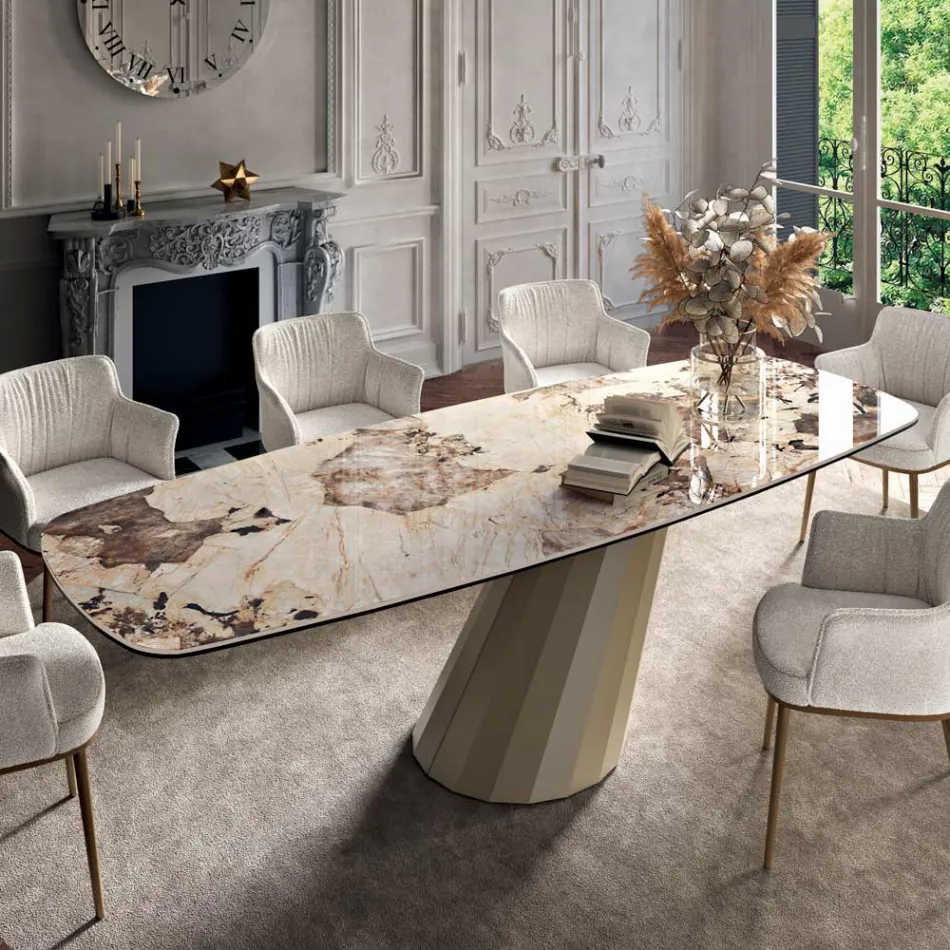 طاولة مستطيلة ثابتة من الفولاذ والسيراميك، صنع في إيطاليا - بنطلون Viadurini