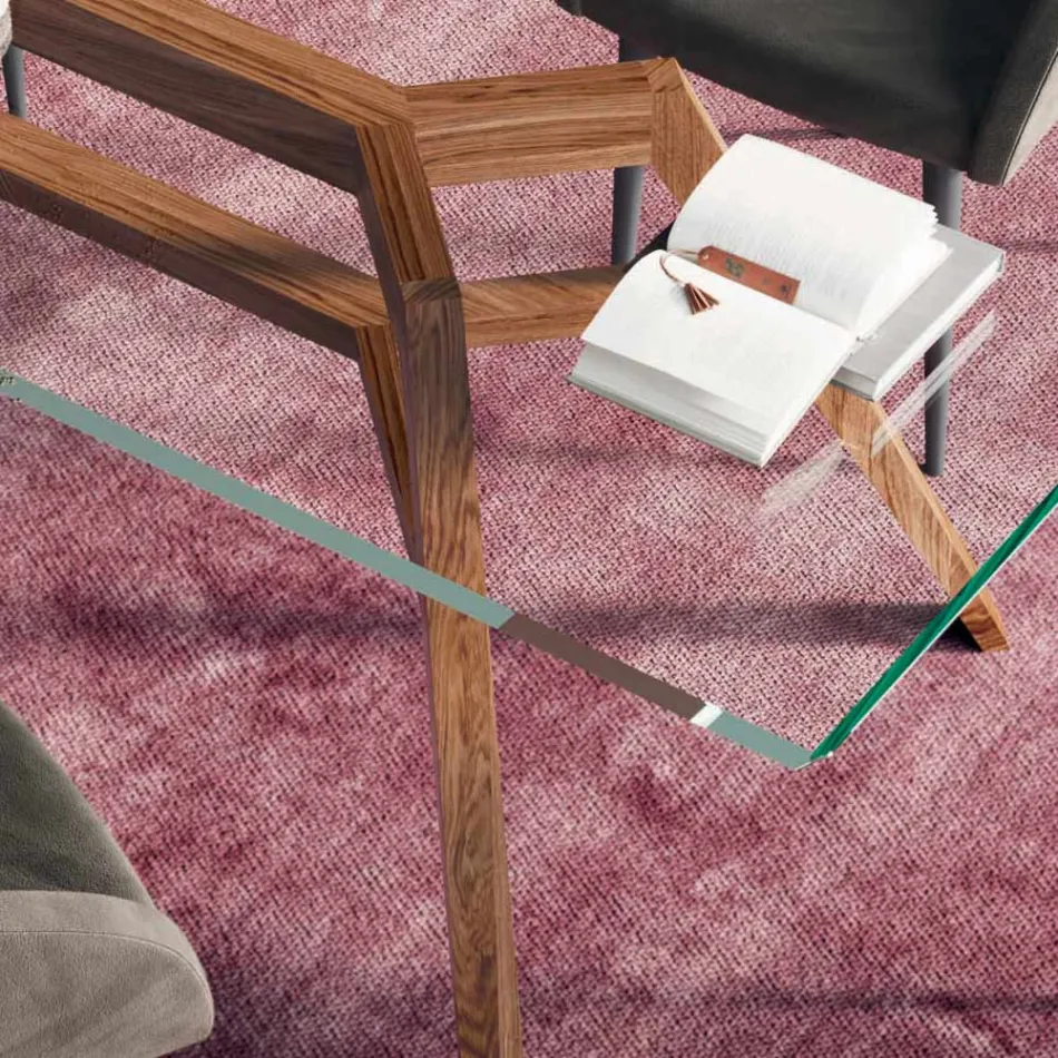 طاولة مستطيلة ثابتة مصنوعة من زجاج شفاف للغاية وخشب الرماد، صنع في إيطاليا - شمال Viadurini