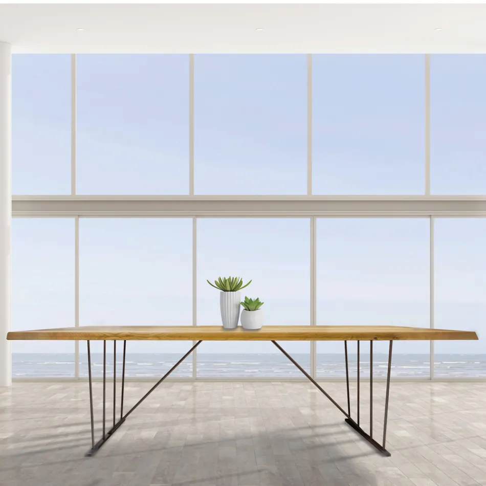 طاولة من خشب البلوط الصلب وأرجل معدنية، صنع في إيطاليا - كونسويلو Viadurini