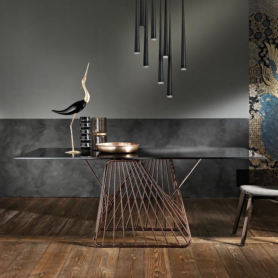 طاولة بتصميم عصري من الزجاج المقسّى مصنوعة في إيطاليا، ميتيا Viadurini