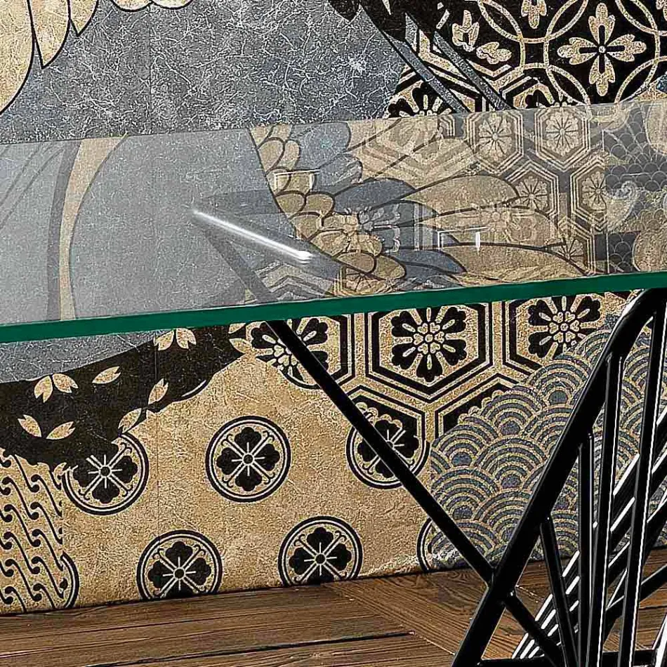 طاولة زجاجية مقواة بتصميم عصري مصنوعة في إيطاليا، ميتيا Viadurini