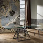 طاولة بتصميم عصري من الزجاج المقسّى مصنوعة في إيطاليا، ميتيا Viadurini