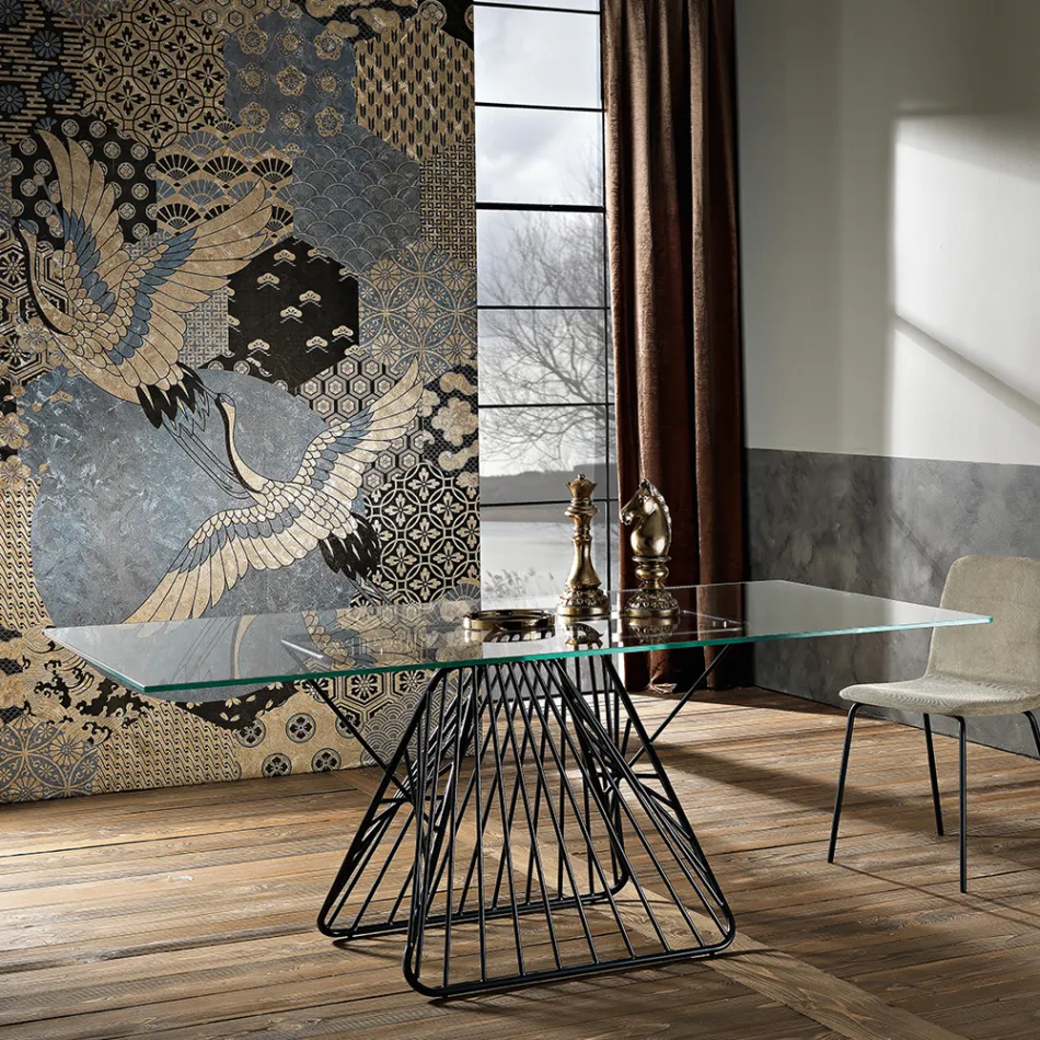 طاولة بتصميم عصري من الزجاج المقسّى مصنوعة في إيطاليا، ميتيا Viadurini