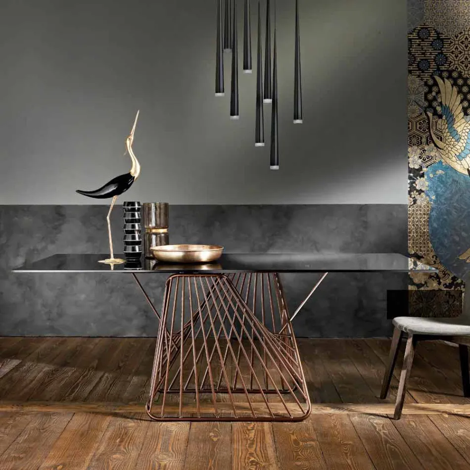 طاولة زجاجية مقواة بتصميم عصري مصنوعة في إيطاليا، ميتيا Viadurini