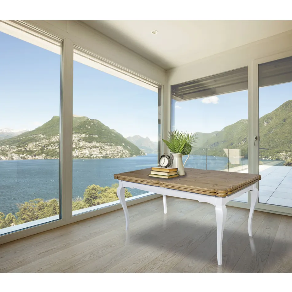 طاولة داخلية قابلة للتمديد من خشب التنوب بزوايا مُشكَّلة، صُنعت في إيطاليا - فارامير Viadurini