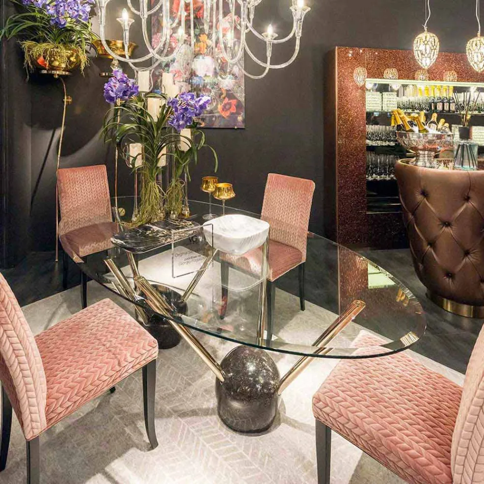 طاولة بتصميم بيضاوي مع سطح زجاجي من Zoe مصنوع في إيطاليا بنسبة 100% Viadurini