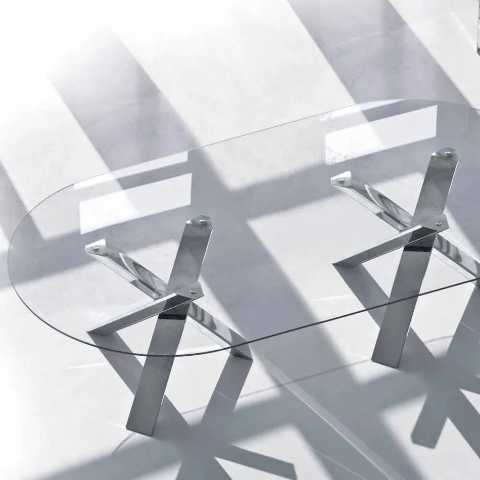 طاولة بتصميم بيضاوي من الكريستال مقاس 220×120 سم مصنوعة في إيطاليا شجرة Viadurini