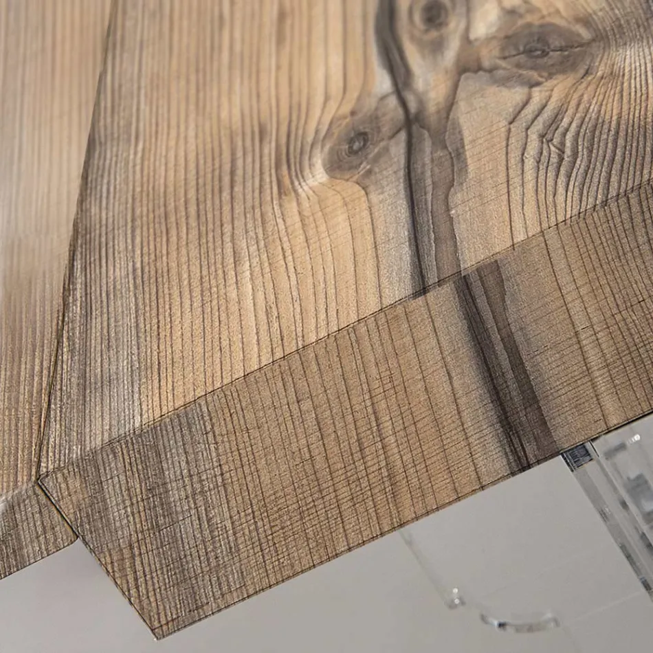 طاولة طعام قابلة للتمديد حتى ٢٥٥ سم مصنوعة من زجاج شبكي وخشب، صنع في إيطاليا - فرانسواز Viadurini