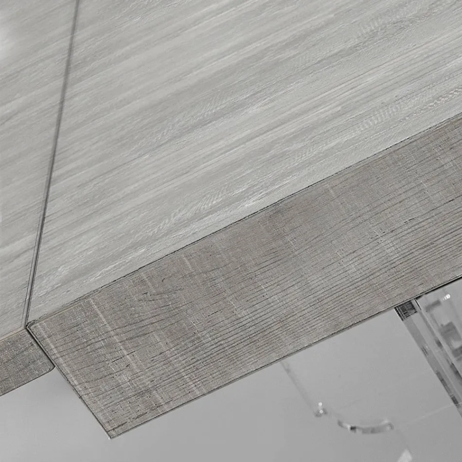 طاولة طعام قابلة للتمديد حتى ٢٥٥ سم مصنوعة من زجاج شبكي وخشب، صنع في إيطاليا - فرانسواز Viadurini