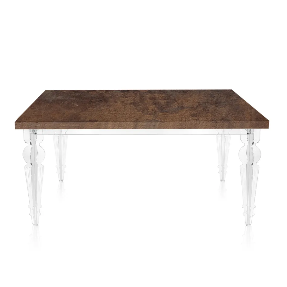 طاولة طعام قابلة للتمديد حتى ٢٥٥ سم مصنوعة من زجاج شبكي وخشب، صنع في إيطاليا - فرانسواز Viadurini