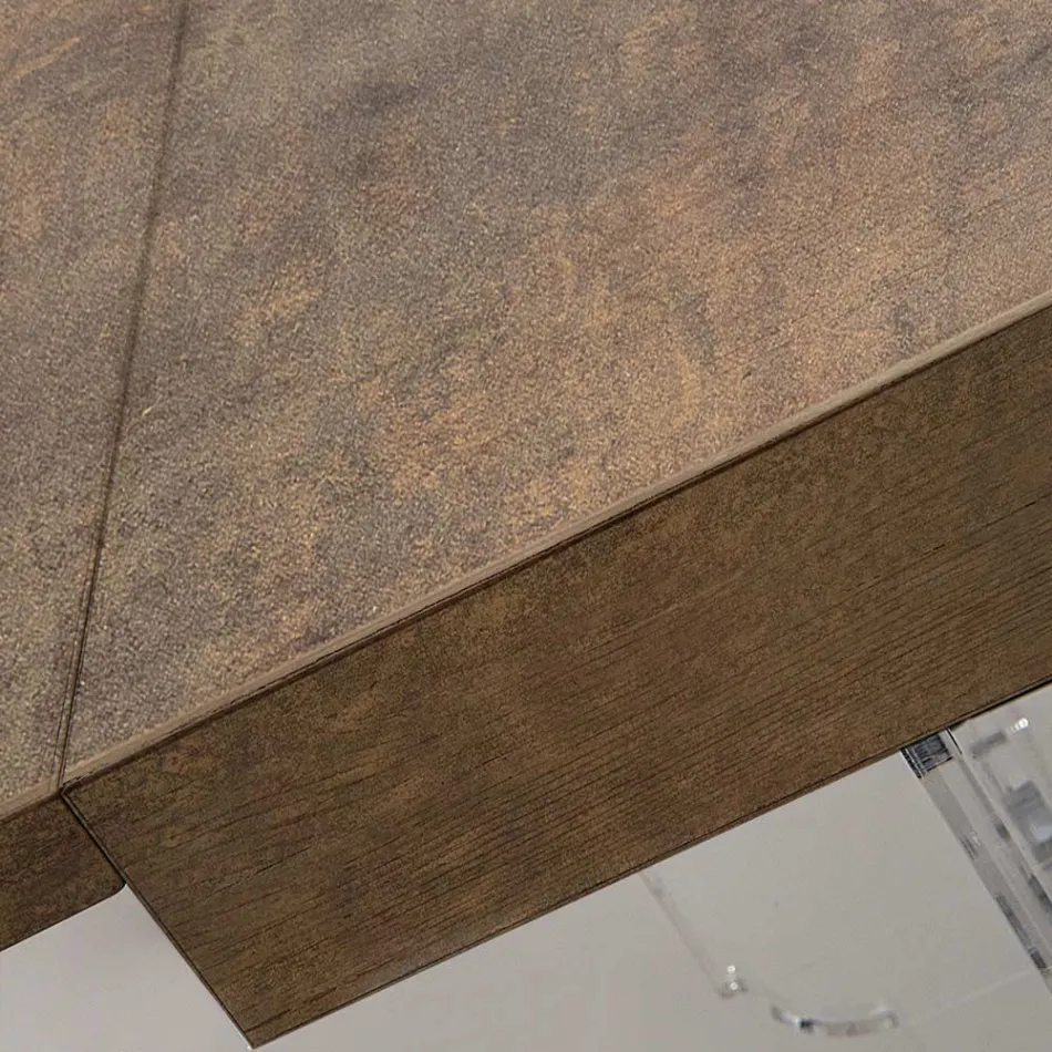 طاولة طعام قابلة للتمديد حتى ٢٥٥ سم مصنوعة من زجاج شبكي وخشب، صنع في إيطاليا - فرانسواز Viadurini