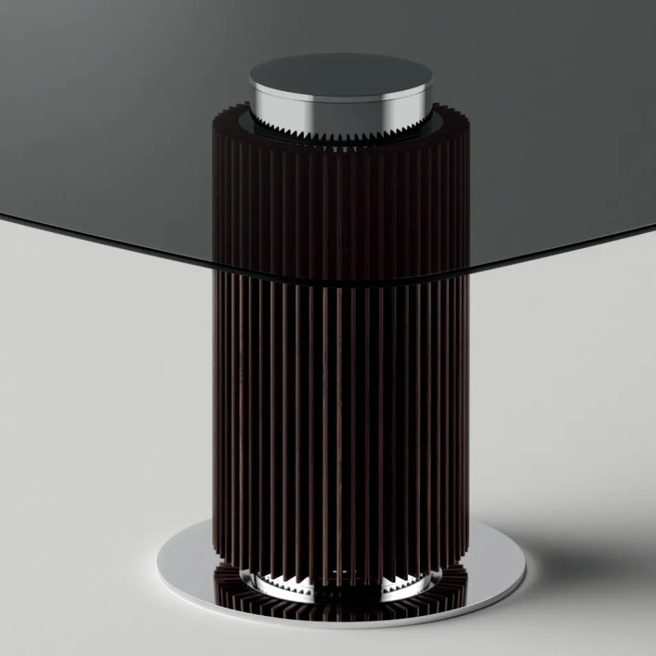 طاولة طعام بسطح زجاجي مربع وقاعدة خشبية، صنع في إيطاليا - كوادرو Viadurini