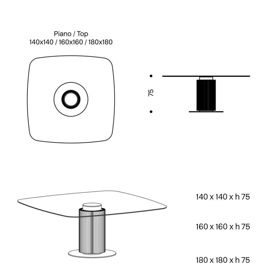 طاولة طعام بسطح زجاجي مربع وقاعدة خشبية، صنع في إيطاليا - كوادرو Viadurini
