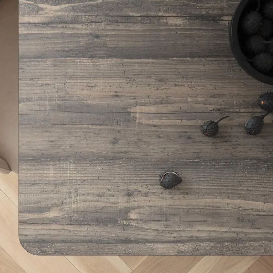 طاولة طعام ثابتة من المعدن واللوح الخشبي الطبقي، صنع في إيطاليا - باستيانو Viadurini