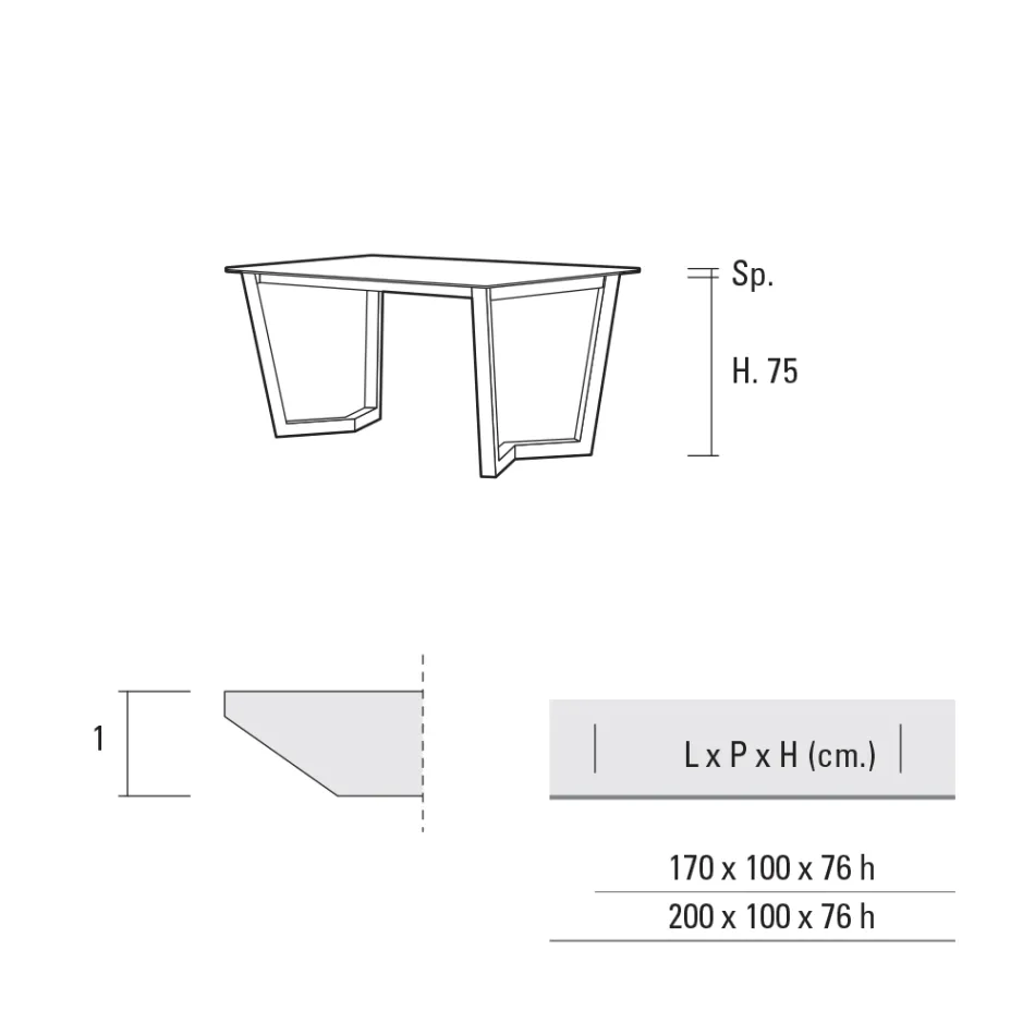 طاولة طعام ثابتة من المعدن واللوح الخشبي عالي الكثافة (HPL) مصنوعة في إيطاليا - باستيانو Viadurini