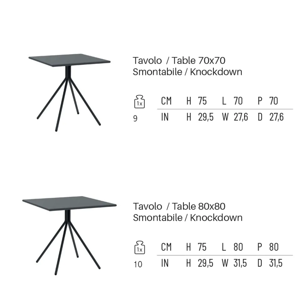 طاولة خارجية مربعة من الفولاذ المجلفن، صنع في إيطاليا - رالف Viadurini