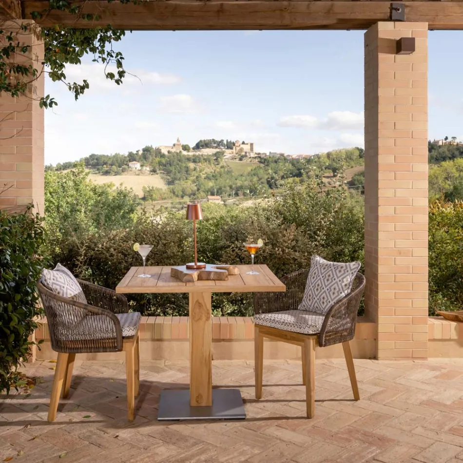 طاولة خارجية مربعة من خشب الساج والمعدن - ماري Viadurini