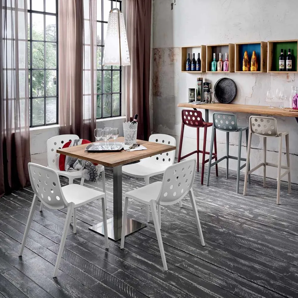 طاولة مربعة من الفولاذ المقاوم للصدأ HPL ساتان، مصنوعة في إيطاليا - عدسة Viadurini