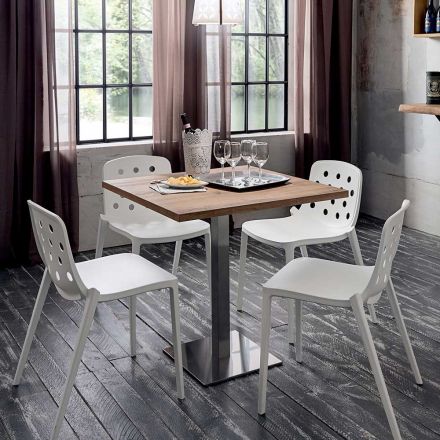 طاولة مربعة من الفولاذ المقاوم للصدأ HPL ساتان، مصنوعة في إيطاليا - عدسة Viadurini