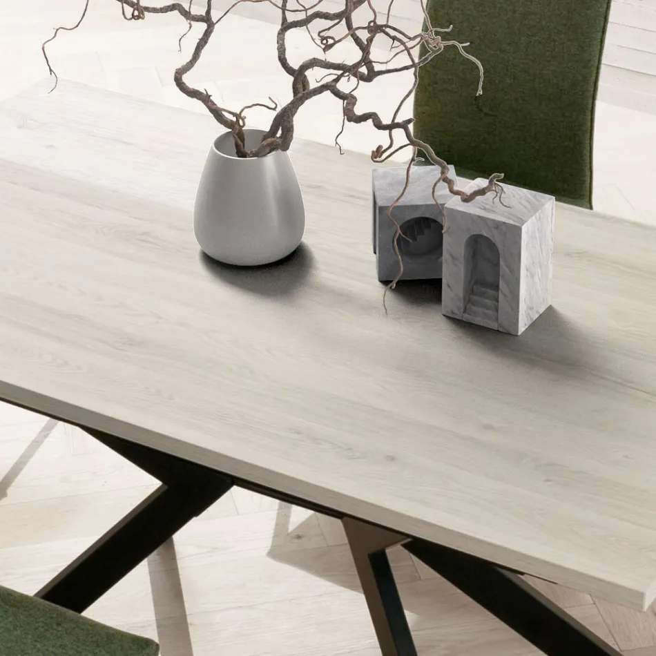 طاولة مستطيلة قابلة للتمديد حتى 260 أو 300 سم مصنوعة من HPL والمعدن - Charmy Viadurini