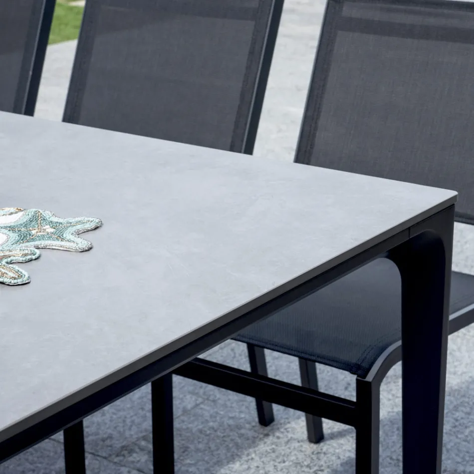 طاولة حديقة مستطيلة من الألومنيوم والحجر الخزفي - لونارا Viadurini