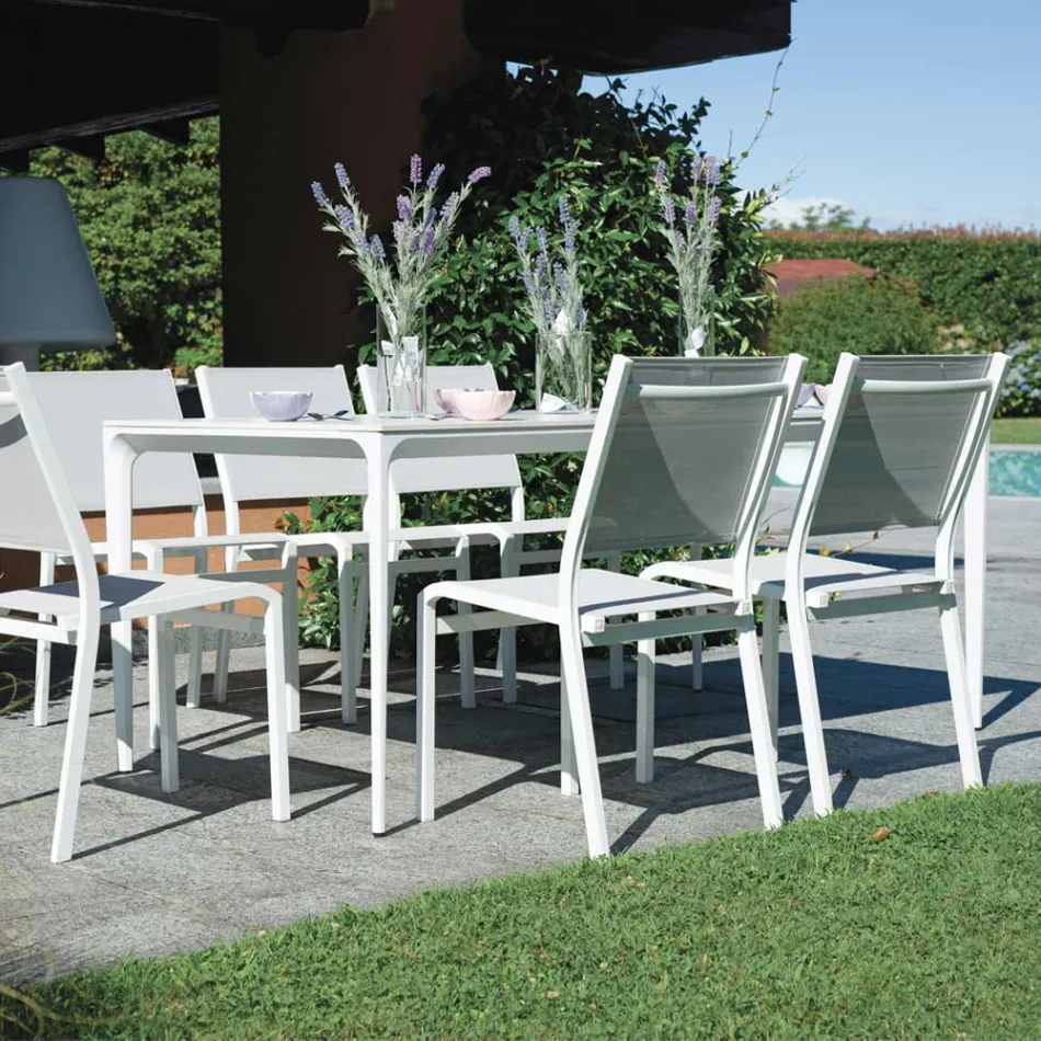 طاولة حديقة مستطيلة من الألومنيوم والحجر الخزفي - لونارا Viadurini