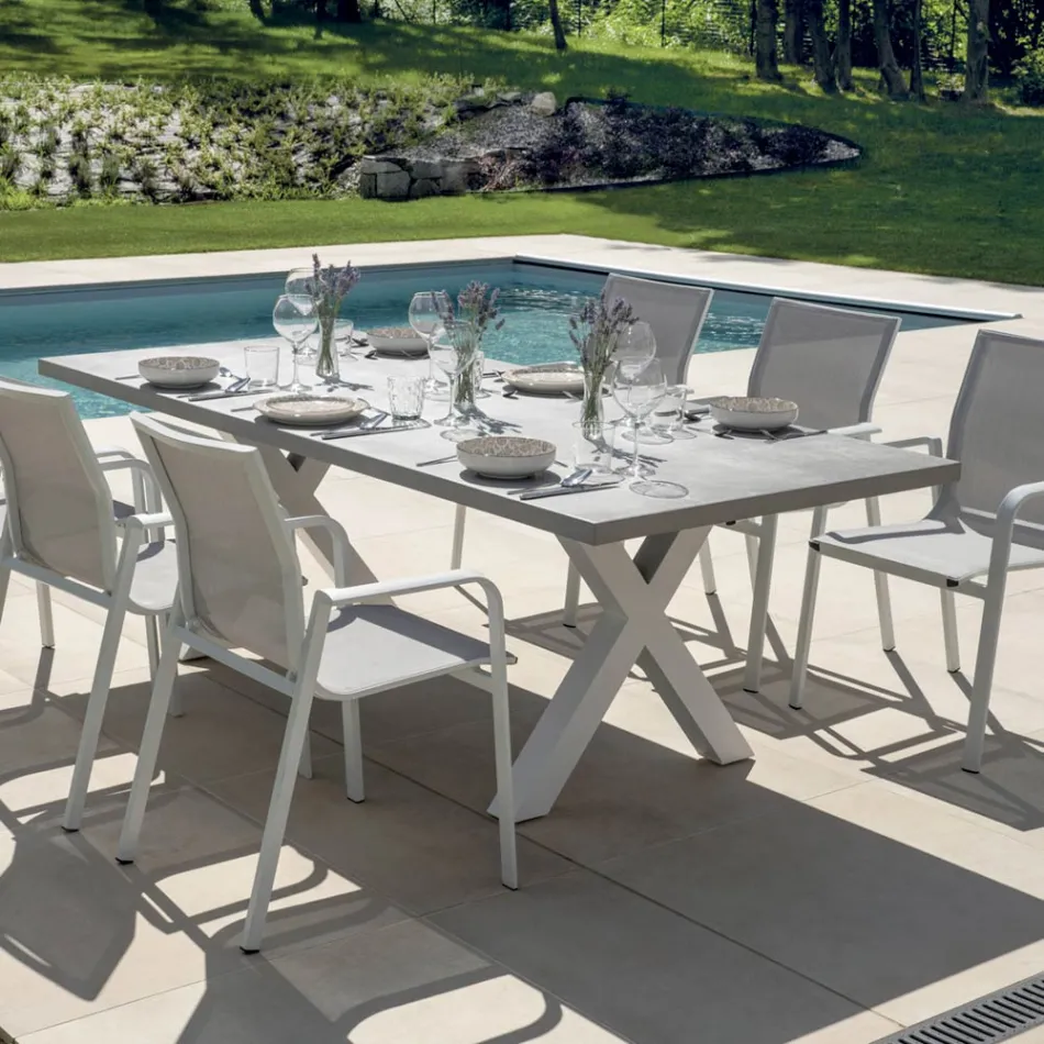 طاولة حديقة مستطيلة من الألومنيوم والراتنج الرمادي - نوفيا Viadurini