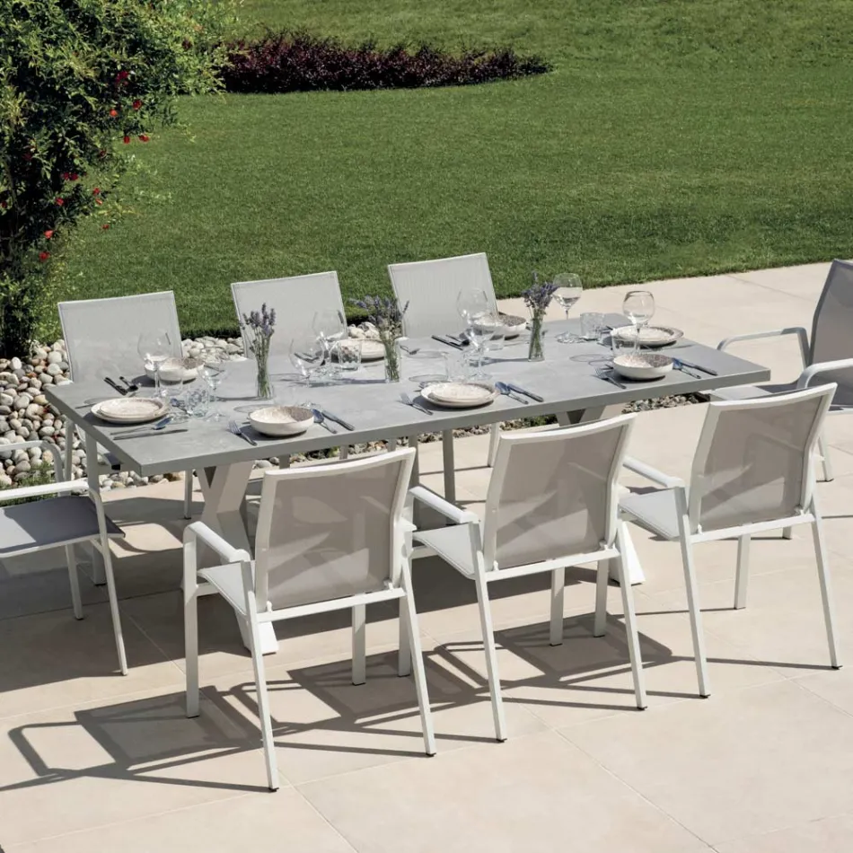 طاولة حديقة مستطيلة من الألومنيوم والراتنج الرمادي - نوفيا Viadurini