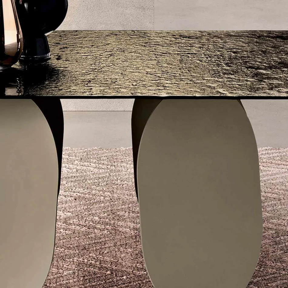 طاولة مستطيلة بظهر زجاجي مطروق مطلي بالفضة، صنع في إيطاليا - ألمو Viadurini