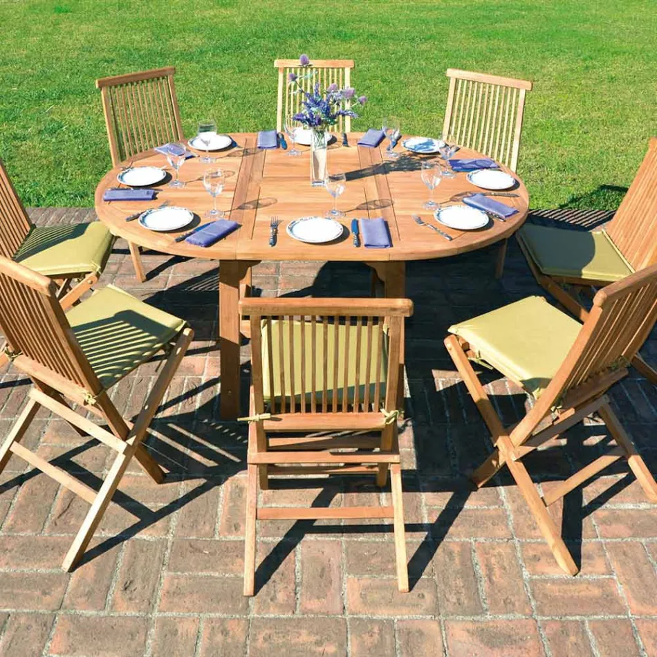 طاولة خارجية مستديرة قابلة للتمديد حتى 170 سم مصنوعة من خشب الساج - أرمونيا Viadurini