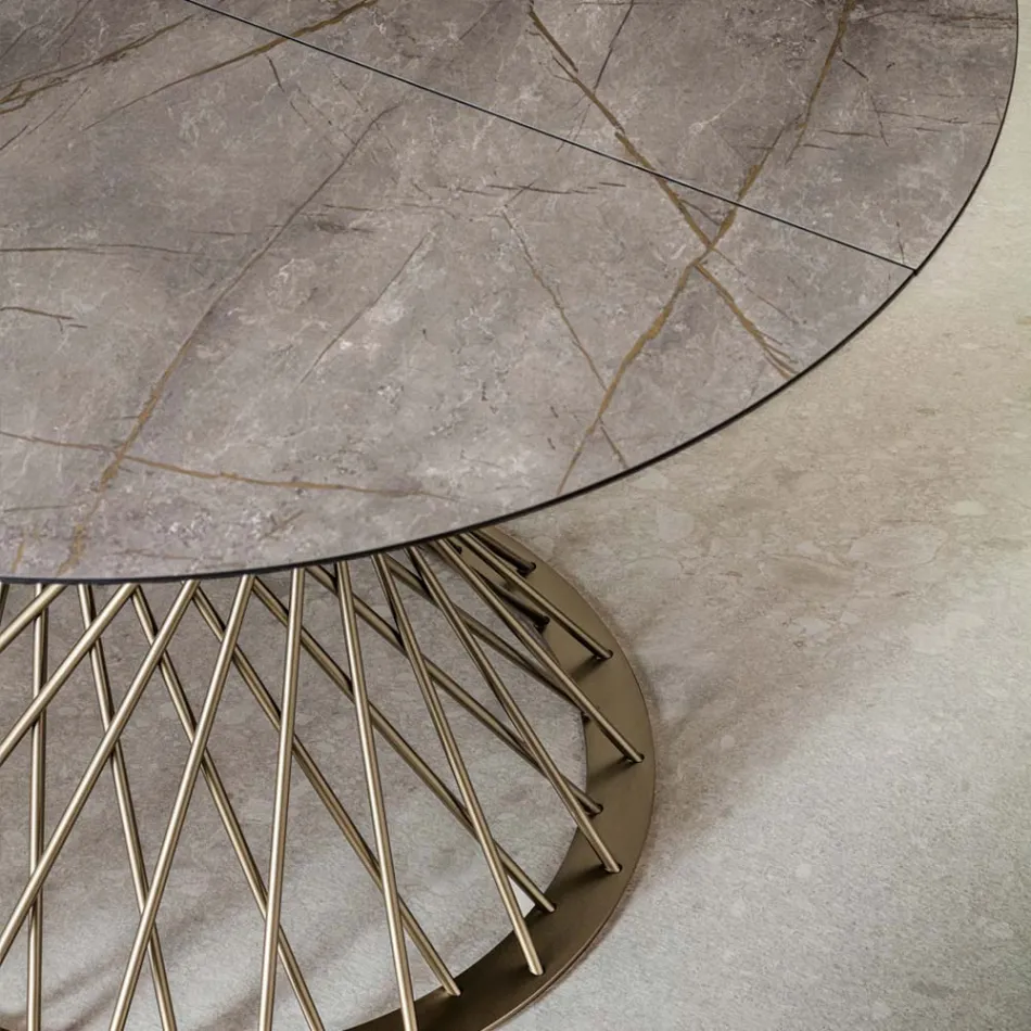 طاولة مستديرة قابلة للتمديد حتى 170 سم مصنوعة من المعدن واللوح عالي الكثافة - سوريسو Viadurini