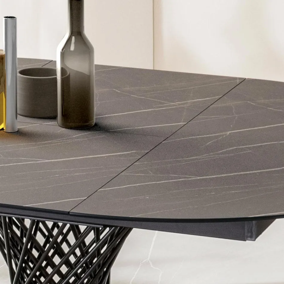 طاولة مستديرة قابلة للتمديد حتى 170 سم مصنوعة من المعدن واللوح عالي الكثافة - سوريسو Viadurini