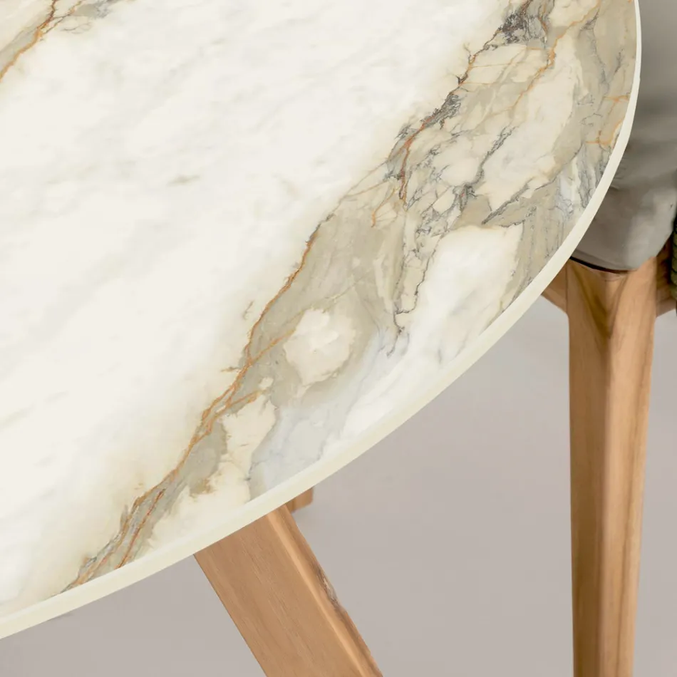 طاولة سيراميك خارجية مستديرة من كالكوتا هيرميتاج، صنع في إيطاليا - بيجاسو Viadurini