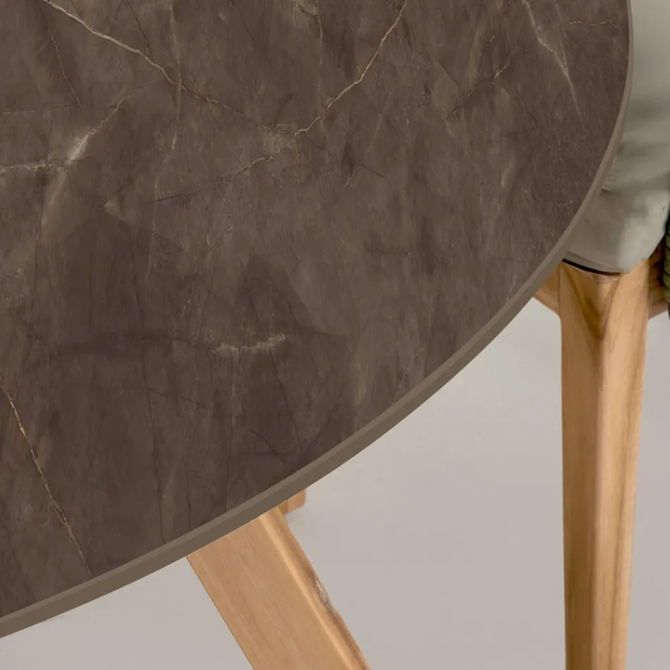 طاولة خارجية مستديرة من السيراميك بلون بني فاتح، صنع في إيطاليا - بيجاسو Viadurini