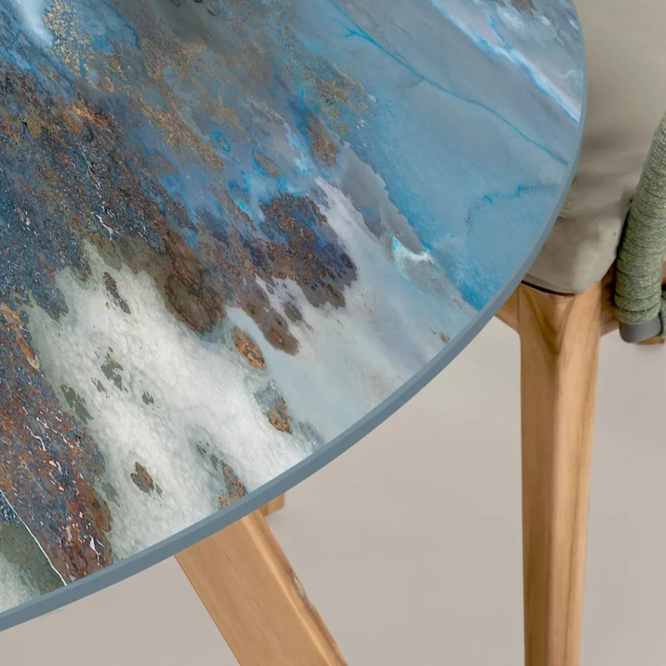 طاولة سيراميك خارجية دائرية من Thunderstorm مصنوعة في إيطاليا - Pegaso Viadurini