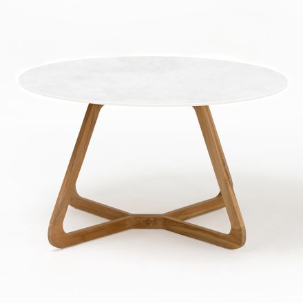 طاولة خارجية مستديرة من السيراميك الأبيض بالكامل، صنع في إيطاليا - بيجاسو Viadurini