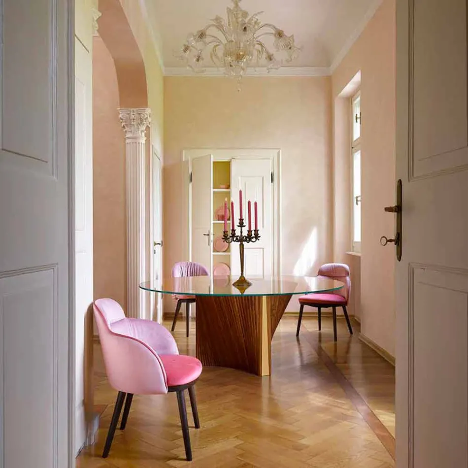 طاولة مستديرة بتصميم من الزجاج والرماد المدهون، صنعت في إيطاليا - مدام Viadurini