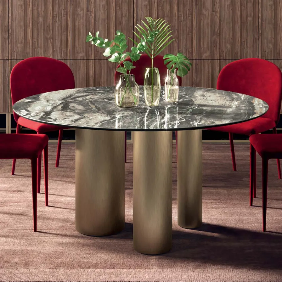 طاولة مستديرة ثابتة ذات سطح سيراميكي، صنع في إيطاليا - مقص Viadurini