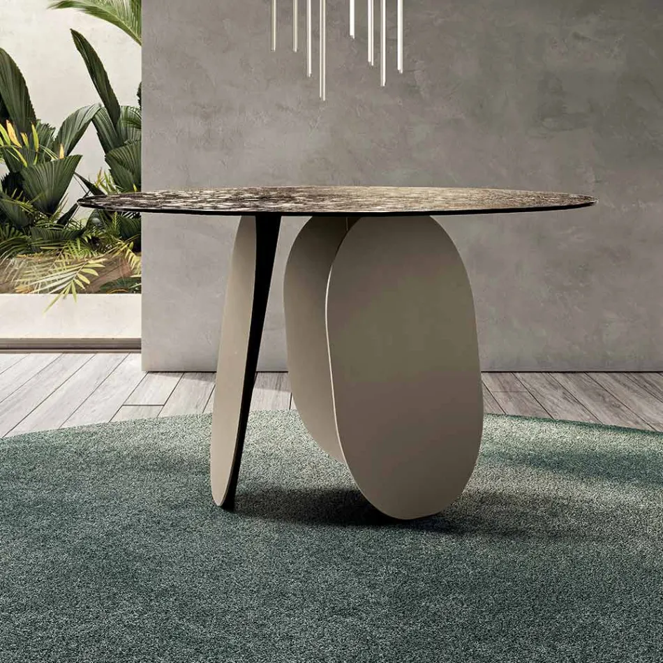 طاولة مستديرة من الزجاج المطروق من الخلف، مطلية بالفضة، صنع في إيطاليا - ألمو Viadurini