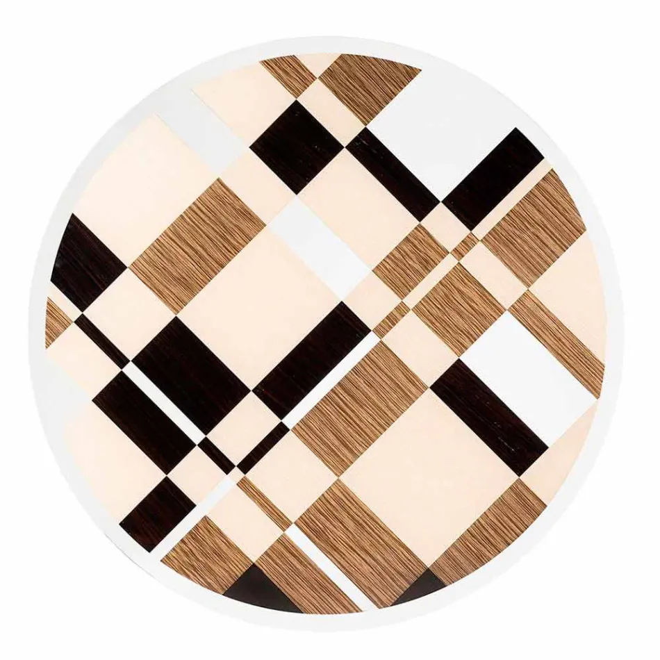 طاولة مودينو المستديرة ذات السطح الزجاجي وتطعيمات خشب أوزي Viadurini