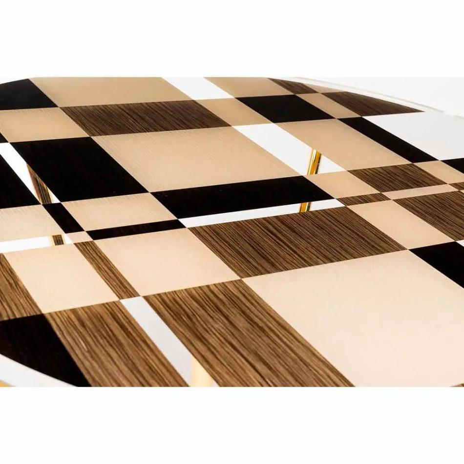 طاولة مودينو المستديرة ذات السطح الزجاجي وتطعيمات خشب أوزي Viadurini