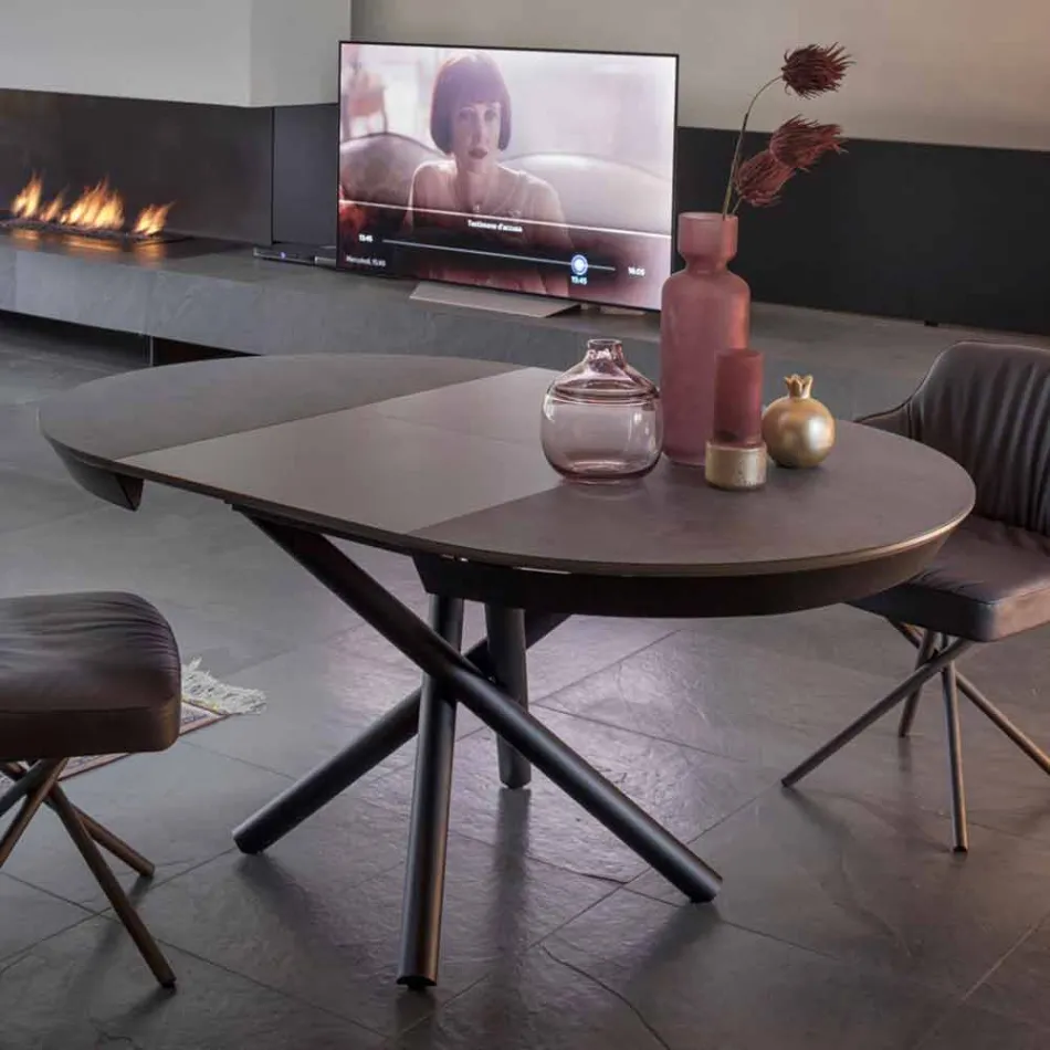 طاولة طعام مستديرة قابلة للتمديد حتى 165 سم مع سطح سيراميك - بيستولرو Viadurini