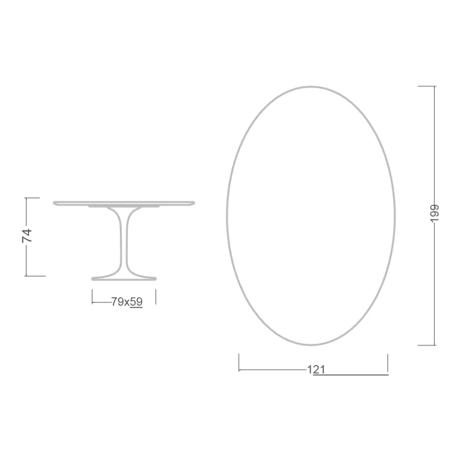 طاولة توليب Eero Saarinen H 73 بيضاوية في Statuario Altissimo سيراميك صنع في إيطاليا - قرمزي Viadurini