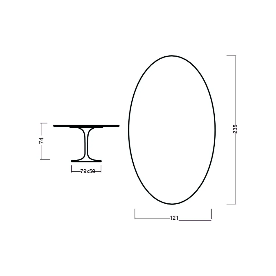 طاولة توليب إيرو سارينن H 73 بيضاوية من خشب البلوط الطبيعي، صنع في إيطاليا - قرمزي Viadurini