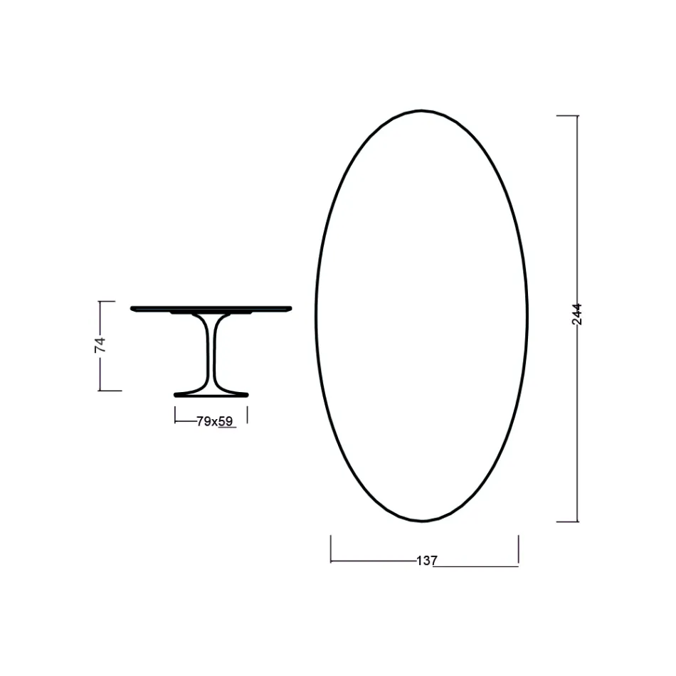 طاولة توليب إيرو سارينن H 73 بيضاوية من خشب البلوط الطبيعي، صنع في إيطاليا - قرمزي Viadurini