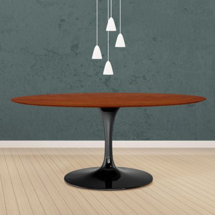 طاولة توليب إيرو سارينن H 73 بيضاوية من خشب البلوط المصبوغ بلون الكرز، صنعت في إيطاليا - قرمزي Viadurini